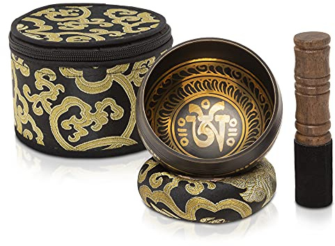 Wish Well 4 Tibetan Singing Bowl Set with Case, Crafted in Nepal, Black