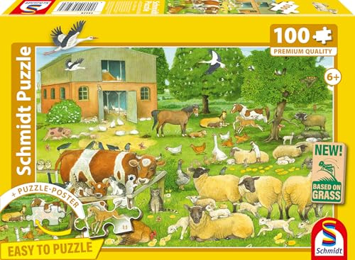 Schmidt Spiele 56528 Tierkinder auf dem Bauernhof, 100 Teile Kinderpuzzle