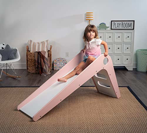 Avenlur Toddler Playground Wooden Indoor Slide for Kids - Transform Any Living Space Into The Perfect Playroom or Gym. Climbing Wood Slide for Babies, Toddlers, and Children Ages 18mo - 4 Years (Pink)