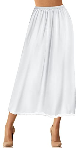 Jadive 22/30/36 Inch Women's Half Slip for Under Dresses Lace Long Underskirt for Dresses Skirt Extender Size S-XXXL(36 Inch,L,White)
