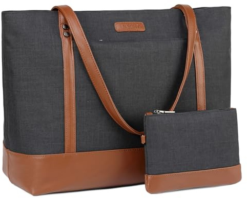 VASCHY Laptop Tote Bag for Women, Large 15.6inch Computer Teacher Bag Purse Briefcase for Travel,Work,Business,Office Black and Brown