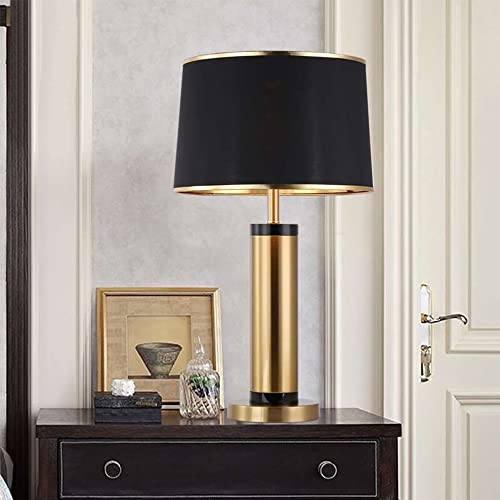 Mengjay Wohnzimmer Tischlampe mit Stoff Schirm Metall Lampenfuß,Schlafzimmer Nachttischlampe Dekorative Tischleuchte,E27 -Fassung,H52cm,Modernes Design im Vintage-Stil (Black)