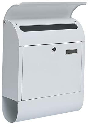 Letter Box,Postbox,Outdoor Lockable Postbox/Letterbox with 2 Keys - Built-in Magazine & Newspaper Slot and Viewing Windows - White