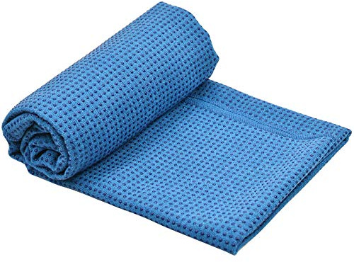 Antideslizante Toalla Yoga para Colchoneta con Bolsa de Transporte de Malla, 183x63cm Microfibra Toalla de Deporte para Esterilla de Yoga con Agarre de Silicona para Hot Yo ga Bikram Pilates (Azul)
