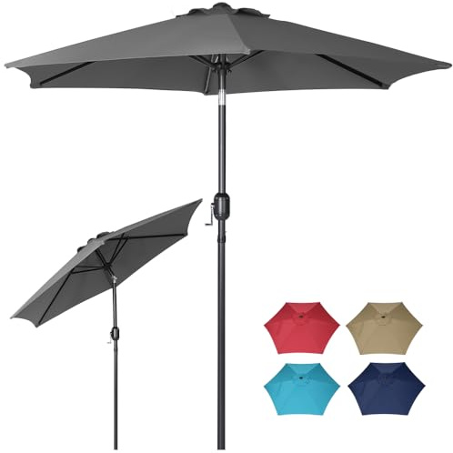 Panana 2.3M Garden Parasol Umbrella with Tilt & Crank, UV Protection Sun Shade Patio Umbrella, Vented Canopy, Steel Frame, Outdoor Parasol for Garden, Balcony, Terrace Dark Grey
