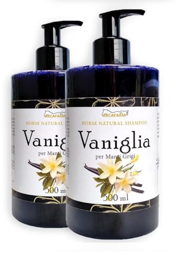 2 pezzi Shampoo per Cavalli Grigi alla Vaniglia Arcafarm 1 litro (2x500ml) - Azione anti giallo per manti Chiari e Bianchi, deterge e smacchia, Shampoo Aroma delicato - Made in Italy