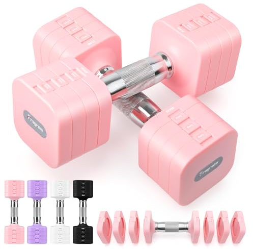 Fragraim 5 KG x 2 Adjustable Dumbbells Set for Women Men Dumbbell Set Adjust Dumbbell Weight Sets for Home Gym Exercise Workout Strength Training Equipments - Pink
