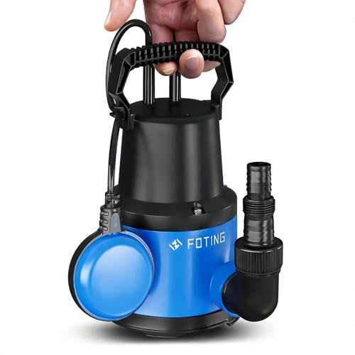 FOTING Tauchpumpe 400 W, 8000 l/h, Förderhöhe max. 8 m, Eintauchtiefe max. 7 m, einstellbarer Schwimmerschalter, Thermoschutz, für Pool und Keller