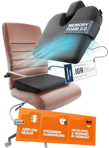 ERGOLOOM® Keilkissen Stuhl (37,5 x 33,5 cm) – Ergonomisches Sitzkissen mit atmungsaktivem Mesh-Bezug zur Rückenentlastung und besseren Sitzhaltung – fürs Büro & Zuhause