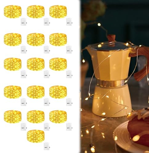 Mini catena luminosa a LED con batteria, 16 luci a luce bianca calda, 1 metro di lunghezza, 10 cm di distanza, ideale per regali e decorazioni, sacchetto OPP incluso