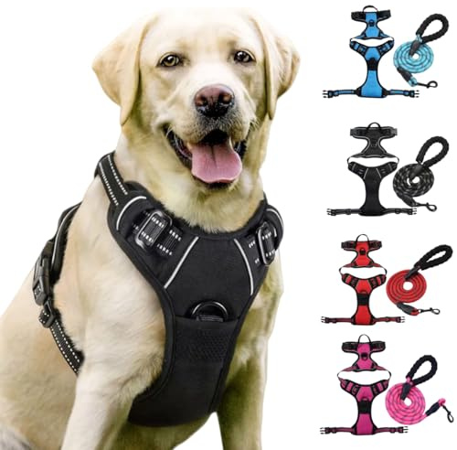 Fellste𝐫 Geschirr, Anti-Zieh Hundegeschirr mit Step-in Design, Atmungsaktiv & Gepolstert, Für entspanntes Spazierengehen, Kontrolle ohne Ziehen, Für Hunde jeder Größe (Schwarz, L)