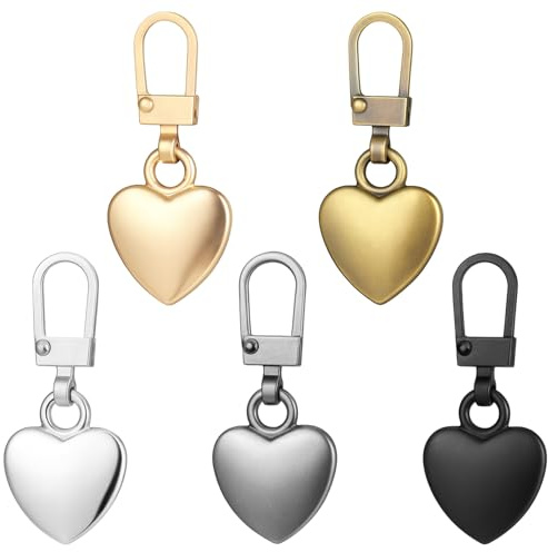 5 Pcs Heart Shaped Zipper Pull, Multicolor Decorative Zipper Pulls Replacement Zippers Pull Charm Practical Sewing Accessories for Coats Jackets Pants Clothing Luggage Sewing DIY