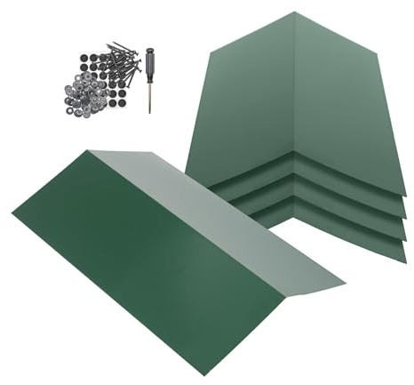 Harbour Housewares 5-Pack Green Metal Roofing Ridge Caps - Galvanised Steel Waterproof Rust-Resistant Finish - Flexible Heavy Duty Roof Apex Protection for Shed Garage Outbuilding