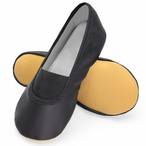 Aiseyi Chaussons de gymnastique pour filles et garçons - Semelle Oxford antidérapante - Chaussures de gymnastique pour fille et femme - Doublure 100 % coton - Chaussons en cuir avec col élastique pour