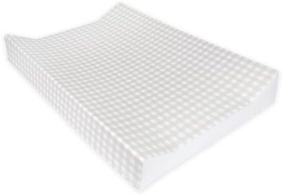 BEDEBYES Deluxe Anti Roll Wedge Baby Changing Mat, Oat Gingham, Waterproof PVC with Curved Sides, 69x45x9cm