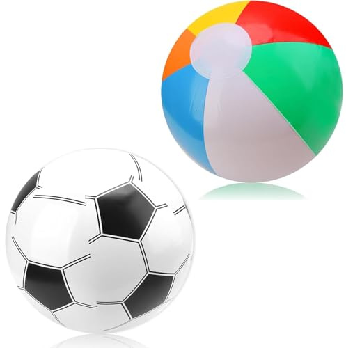 QUALDESN 2 PCS Beach Balls, Beach Balls Inflatable, Blow Up Beach Ball And Inflatable Football Set, Small Water Ball Pool Toys And Adults, Swimming Pool Beach Games For Summer Party Outdoor Activity