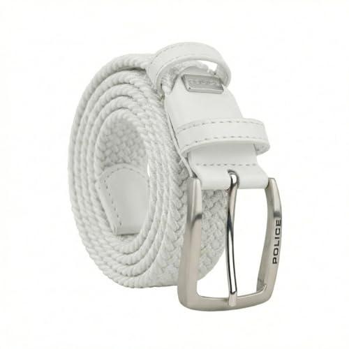 Police Cinturón elástico trenzado para hombre y mujer, inserciones de piel auténtica, hebilla sin níquel, ajustable, altura de 3,5 cm, con caja
