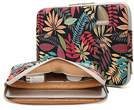 KAYOND Forest Series Pattern Water-resistant 15 inch Canvas laptop sleeve with pocket for 15 inch 15.6 inch laptop case macbook pro 15.4 sleeve (15-15.6 inch, Black)