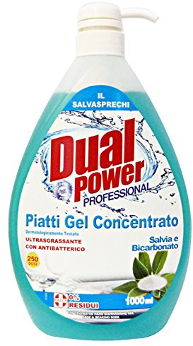 Set 6 DUAL POWER Piatti Concentrato 1 Lt Salvia/Bicarbonato Detersivo Detergente