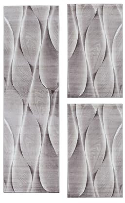 HomebyHome Alfombra Alrededor de la Cama Pila Corta Diseño de Ondas Dormitorio Suave Rectangular 3 Partes de Corredor Marrón, Juego de Cama:2X 80x150 + 1x 80x300 cm