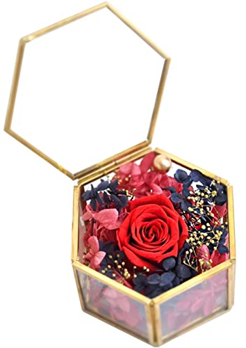 Schmuckschatulle aus Glas,Geometrisches Schmuckschatulle aus Glas Box für Ringe Ohrringe Aufbewahrung Blume 2.95 * 2.95 * 1.77inch