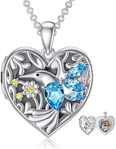 Dorunmo medaljong hjärta hänge för 1 foto 925 silver med fjäril kristall med kedja 45 cm med elegant presentförpackning present till dig fru flickvän mamma alla hjärtans