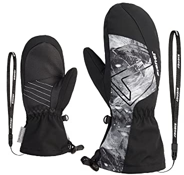 Ziener Kinder LAVALINO Ski-Fäustling/Wintersport | wasserdicht extra warm Wolle, black.grey mountain print, 4,5