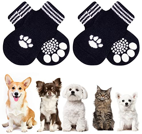 AUAUY 2 Pares Calcetines para Perros y Gatos, Zapatos con Refuerzo de Goma para Mascotas Pequeños Medianos Grande-M