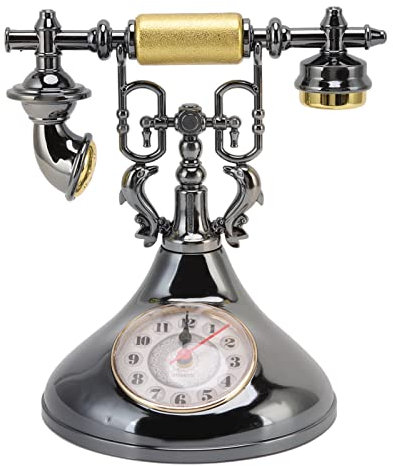 Mrisata Ornamenti per Telefono Fisso Vintage Filo retrò Telefono Fisso con Filo Orologio Antico Vecchio Stile Telefono da Tavolo Decorazione per la Casa (YF020-1)