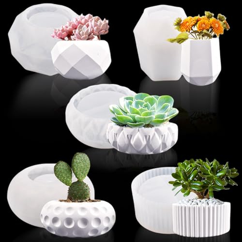 5 st silikonform blomkruka, epoxiharts formar gjutformar silikonformar för betong silikonform vas gjutformar silikon silikonform blomkruka suckulenter växter planteringskruka hantverk dekorationer