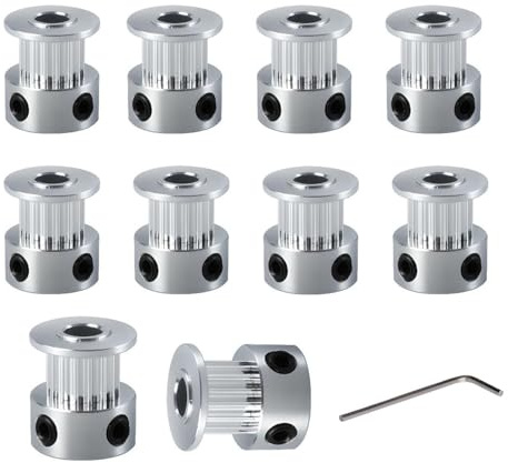 BZ 3D GT2 remskiva GT2 pulley 20 tänder 6,35 mm hål 6 mm bred tandremskiva 20 teeth 6,35 mm bore för 3D-skrivare, CNC, 6 mm bredd GT2 kuggremar. (10 stycken)