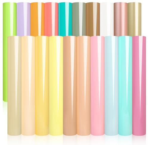 WRAPXPERT Pastel HTV 20 Packs Heat Transfer Vinyl Bundle, Boho Colour Iron on Vinyl for DIY Fabrics, Clothing, 30.5 x 25cm Light Neutral Tone HTV Pastel Pink/Lilac/Cream HTV Sheets