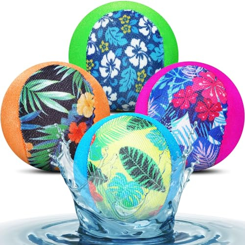 Realspring 4 Pcs Water Skipping Ball for Children Water Grip Bouncing Ball Summer Beach Pool Toy for Adult Fun Swimming Pool Games Party Lake River Favors (Tropical Style)