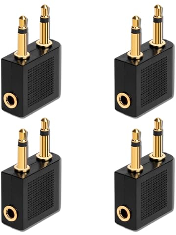 FirSea 4 PACK Adattatore per cuffie da aereo, adattatore per cuffie/auricolari da 3,5 mm maschio a 3,5 mm femmina placcato oro per sistema di intrattenimento in volo