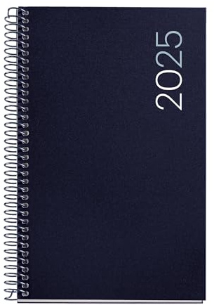 Miquelrius - Agenda 2025, Årlig dagbok 117 x 182 mm, dagskalender, flexibelt polypropen, spiralpapper, 80 g/m², spanska, engelska och portugisiska, marinblå