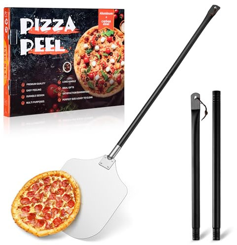 TEAMFAR Pelle à pizza rectangulaire 30,5 x 42 x 124 cm pour barbecue, four à pizza, pelle à pizza en aluminium anodisé dur, grande surface et poignée amovible pour pizza, pain, biscuits