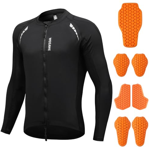 WOSAWE Chaqueta de malla para hombre, con certificación CE, acolchada, con armadura en la espalda, equipo de protección para bicicleta deportiva de verano, Negro -, Medium
