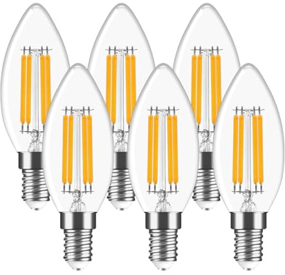Morotty Lampadine E14 LED,Lampadine E14 LED a Candela 4W,Lampadina a vite C35 Bianco Caldo 2700K,470lm, Equivalenti a 40W,Non Dimmerabili,6 Pezzi