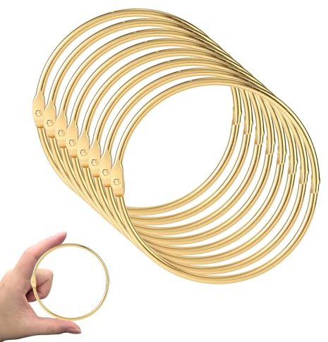 BOXOB 8pcs Anneaux de Reliure à Feuilles Mobiles, 103mm Grands Anneaux de Reliure Clips Métal Nickelé Porte-Clés pour Fiches Cahiers Photos Dossiers Bricolage Maison École Bureau (Doré)