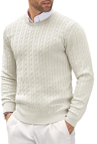 COOFANDY Pull Col Rond pour Homme Léger Décontracté et à Maille Fine avec Motif Texturé Pull Blanc L