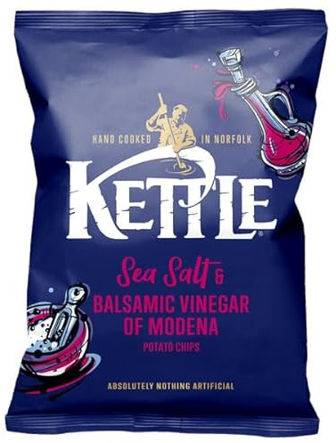 Kettle Chips Hand Cooked Potato Crisps, Packs Of 18 x 40g (Sea Salt & Balsamic Vinegar)