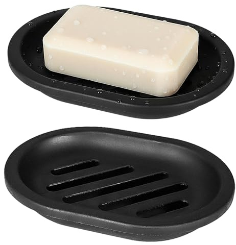 Ziyonix Jabonera Baño 2 Piezas, Soporte para Jabón de Drenaje, Jabonera Negra Portátil, Contenedor de Jabón de Viaje, Fácil Limpieza, Seco, Evita el jabón Blando, para Baño, Lavabo, Cocina