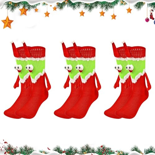 3 Paia mag-netici Natalizi Con Calzini, Calzini natalizi mag-netici, Ca-lzini magn-etici che Tengono le Mani Babbo Natale, Calz-ini di Natale, Divertenti Calz-ini Natalizi, regalo per coppie, famiglia
