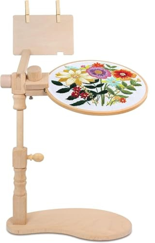 Soporte para bastidor de bordado de madera, giratorio y ajustable en altura, soporte para punto de cruz, punta de aguja y manualidades, estable soporte para marco de manualidades