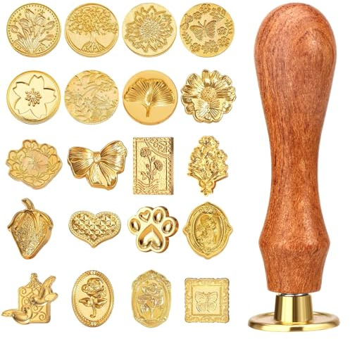 Juego Sello Lacre,Kit de Sello de Cera con 20 Cabezales y 1 Mango de Madera,para Invitaciones de Boda,Sobres,Cartas y Regalos,Juego de Sellos Lacre DIY,Scrapbooking,Manualidades,Decoración de Tarjetas