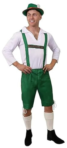 Bayersk kostym för män – grön lederhosen stil byxor med traditionell vit skjorta – Oktoberfest maskeraddräkt