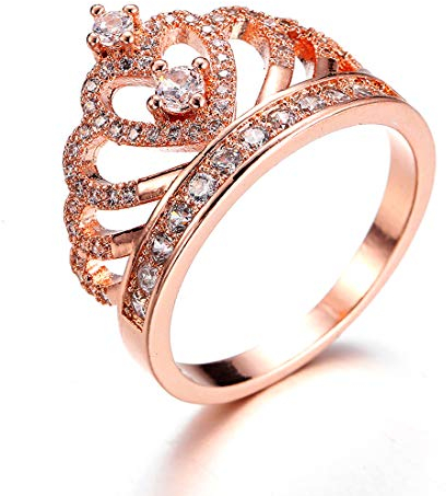 Bagues Femme Anneau - Fille Bijoux, Princesse Coeur Couronne Tiara avec Rose Plaqué Or Oxyde de Zirconium de Fiançailles d'anniversaire Cadeau