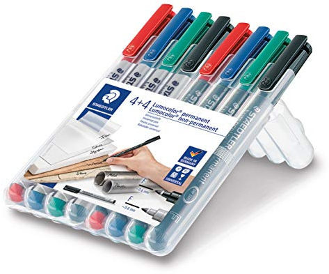 STAEDTLER Lumocolor Folienstifte, Set mit 8 Stiften, Sonderedition wasserlöslich und wasserfest, F-Spitze Linienbreite ca. 0.6 mm, Hohe Qualität Made in Germany, 31-S WP8X,Sortiert