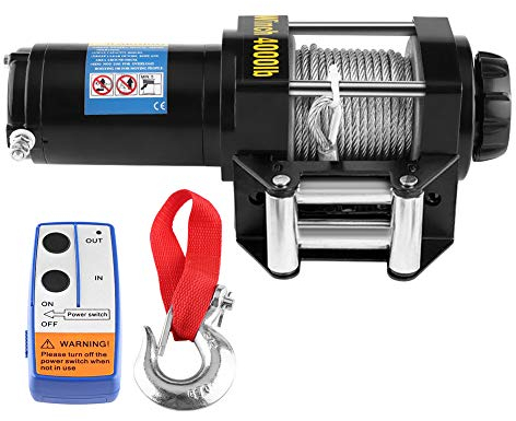 Treuil Electrique 12V, 4000lb Treuil de Levage ÉlectriquePalan de Levage Treuil Électrique à Télécommande avec Câble en Acier de 15 Mètres pour Remorque Camion Bateau Quad Camping-car VTT