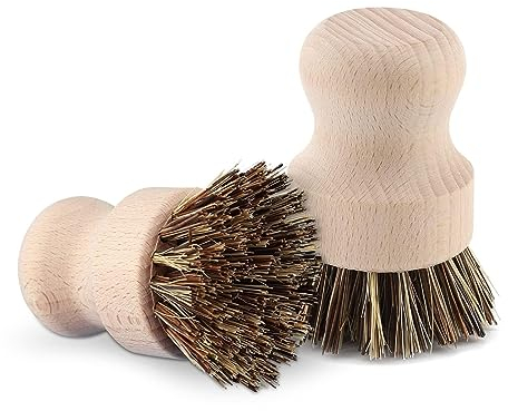 2 Stück Pilzbürste, Holz, weiche Borsten, Holzgriff, Mini-Spülbürste, Palmen-Topfbürste für Kartoffeln, Gemüse, Pilze, Obst